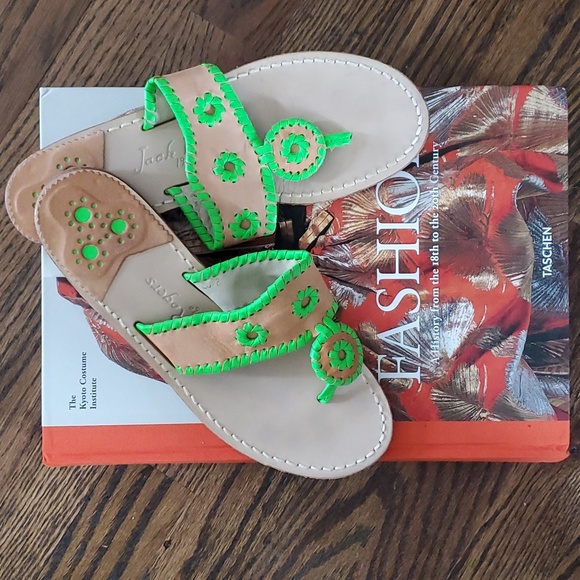 JACK ROGERS SANDALS TAN & GREEN sz 8 M - Picture 1 of 9